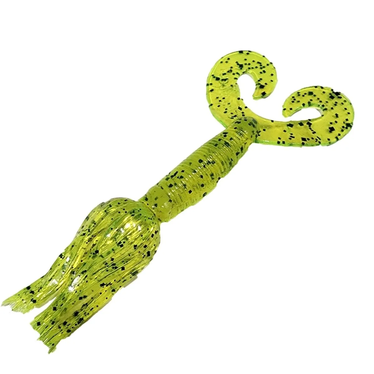 Chompers Skirted Twin Tail Grub 5" Qty 10 Chartreuse Pepper