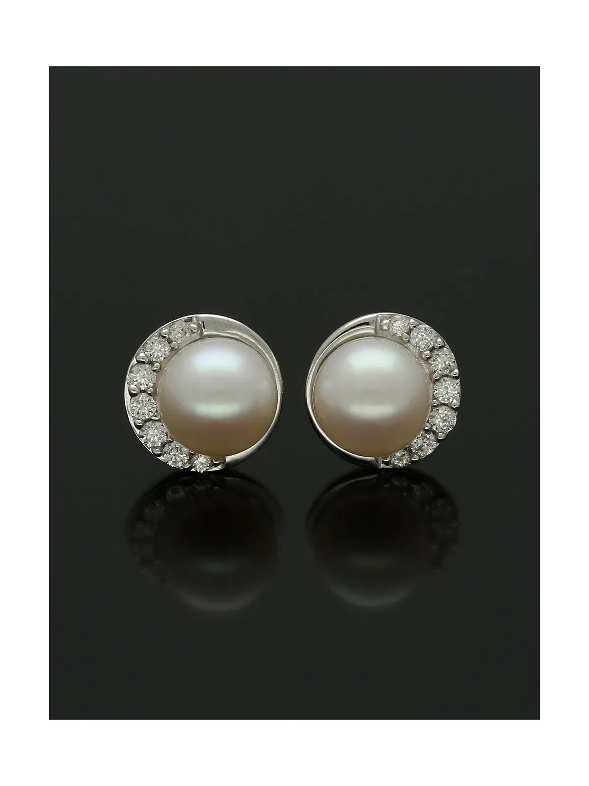 White Freshwater Pearl and Diamond Earrings in 18ct White Gold