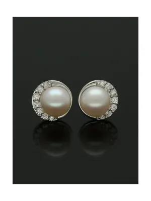 White Freshwater Pearl and Diamond Earrings in 18ct White Gold